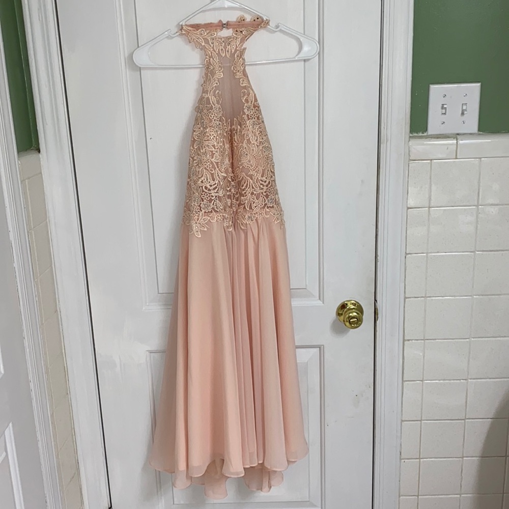 A JJ’s house A-line halter homecoming dress
